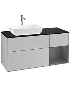 Villeroy und Boch Finion Waschtischunterschrank F812GKGJ 120cm, Abdeckplatte black matt, Regale Anthracite matt lacquer, Light grey matt
