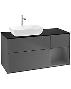 Villeroy und Boch Finion Waschtischunterschrank F812GKGK 120cm, Abdeckplatte black matt, Regale Anthracite matt lacquer, Anthracite matt