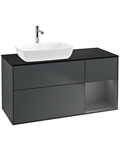 Villeroy und Boch Finion Waschtischunterschrank F812GKHG 120cm, Abdeckplatte black matt, Regale Anthracite matt lacquer, Midnight Blue Matt Lacquer