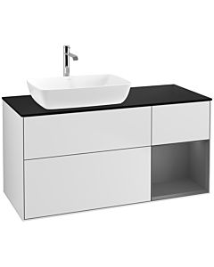 Villeroy und Boch Finion Waschtischunterschrank F812GKMT 120cm, Abdeckplatte black matt, Regale Anthracite matt lacquer, White matt lacquer
