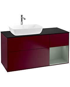 Villeroy und Boch Finion Waschtischunterschrank F812GMHB 120cm, Abdeckplatte black matt, Regale Olive matt lacquer, Peony Matt