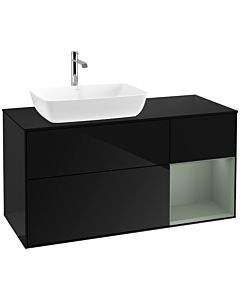 Villeroy und Boch Finion Villeroy und Boch F812GMPH 120cm, plaque de finition noir mat, étagères olive laqué mat, Glossy Black Lacquer