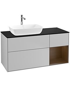 Villeroy und Boch Finion Waschtischunterschrank F812GNGJ 120cm, Abdeckplatte black matt, Regale Walnut Veneer, Light grey matt