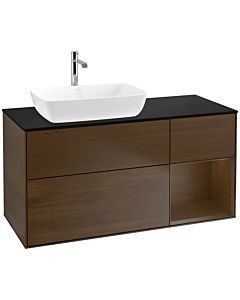 Villeroy und Boch Finion Waschtischunterschrank F812GNGN 120cm, Abdeckplatte black matt, Regale Walnut Veneer, Walnut veneer