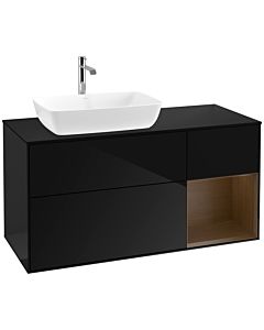 Villeroy und Boch Finion Villeroy und Boch F812GNPH 120cm, plaque de finition noir mat, étagères Walnut Veneer , Glossy Black Lacquer