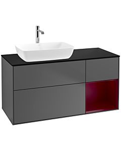 Villeroy und Boch Finion Villeroy und Boch F812HBGK 120cm, plaque de finition noir mat, étagères Peony laqué mat, anthracite mat