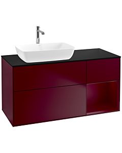 Villeroy und Boch Finion Waschtischunterschrank F812HBHB 120cm, Abdeckplatte black matt, Regale Peony matt lacquer, Peony Matt