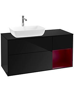 Villeroy und Boch Finion Waschtischunterschrank F812HBPH 120cm, Abdeckplatte black matt, Regale Peony matt lacquer, Glossy Black Lacquer