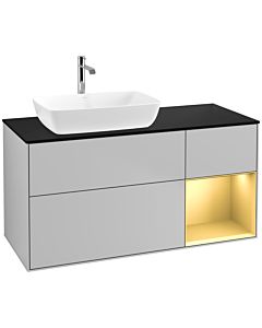 Villeroy und Boch Finion Villeroy und Boch F812HFGJ 120cm, plaque de finition noir mat, étagères laqué or mat, gris clair mat