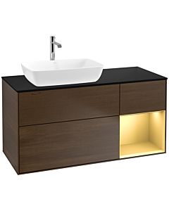 Villeroy und Boch Finion Villeroy und Boch Finion F812HFGN 120cm, cover plate black matt, shelves gold matt lacquer, walnut veneer