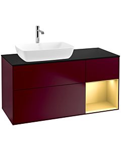 Villeroy und Boch Finion Waschtischunterschrank F812HFHB 120cm, Abdeckplatte black matt, Regale Gold matt lacquer, Peony Matt