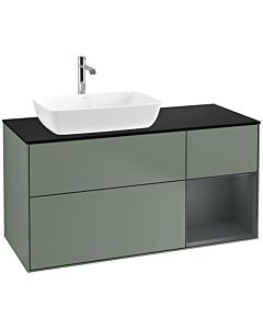 Villeroy und Boch Finion Villeroy und Boch F812HGGM 120cm, plaque de finition noir mat, étagères laqué mat minuit, Olive Matt Lacquer