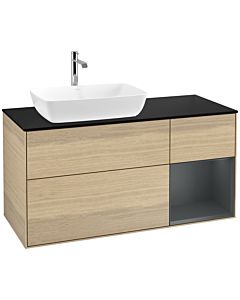 Villeroy und Boch Finion Villeroy und Boch F812HGPC 120cm, plaque de finition noir mat, étagères laqué mat minuit, Oak Veneer
