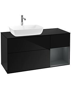 Villeroy und Boch Finion Villeroy und Boch F812HGPH 120cm, plaque de finition noir mat, étagères laqué mat minuit, Glossy Black Lacquer