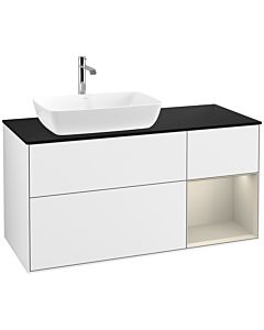 Villeroy und Boch Finion Villeroy und Boch F812HHGF 120cm, plaque de finition noir mat, étagères laqué sable mat, laqué blanc brillant