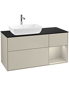 Villeroy und Boch Finion Waschtischunterschrank F812HHHH 120cm, Abdeckplatte black matt, Regale sand matt lacquer, Sand Matt Lacquer