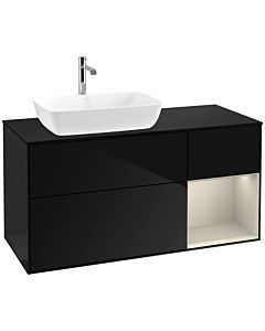 Villeroy und Boch Finion Waschtischunterschrank F812HHPH 120cm, Abdeckplatte black matt, Regale sand matt lacquer, Glossy Black Lacquer