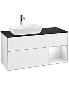 Villeroy und Boch Finion Villeroy und Boch F812MTGF 120cm, plaque de finition noir mat, étagères laqué blanc mat, laqué blanc brillant