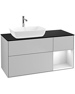 Villeroy und Boch Finion Villeroy und Boch F812MTGJ 120cm, plaque de finition noir mat, étagères laqué blanc mat, gris clair mat