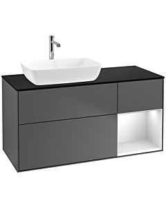 Villeroy und Boch Finion Villeroy und Boch F812MTGK 120cm, plaque de finition noir mat, étagères laqué blanc mat, anthracite mat