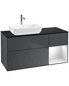 Villeroy und Boch Finion Waschtischunterschrank F812MTHG 120cm, Abdeckplatte black matt, Regale White matt lacquer, Midnight Blue Matt Lacquer