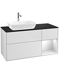 Villeroy und Boch Finion Villeroy und Boch F812MTMT 120cm, plaque de finition noir mat, étagères laqué blanc mat, laqué blanc mat