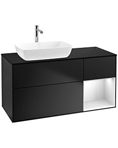 Villeroy und Boch Finion Villeroy und Boch F812MTPD 120cm, plaque de finition noir mat, étagères laqué blanc mat, laqué noir mat