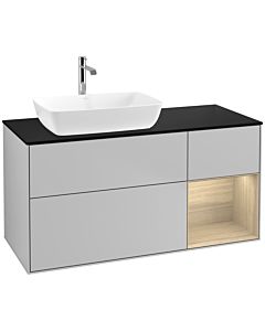 Villeroy und Boch Finion Waschtischunterschrank F812PCGJ 120cm, Abdeckplatte black matt, Regale Oak Veneer, Light grey matt