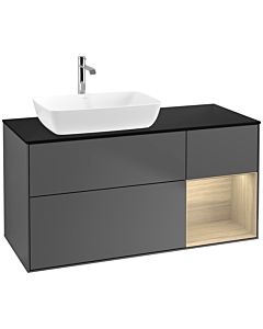 Villeroy und Boch Finion Waschtischunterschrank F812PCGK 120cm, Abdeckplatte black matt, Regale Oak Veneer, Anthracite matt