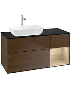 Villeroy und Boch Finion Waschtischunterschrank F812PCGN 120cm, Abdeckplatte black matt, Regale Oak Veneer, Walnut veneer