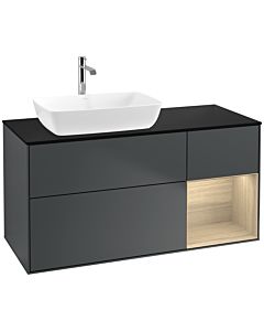 Villeroy und Boch Finion Waschtischunterschrank F812PCHG 120cm, Abdeckplatte black matt, Regale Oak Veneer, Midnight Blue Matt Lacquer