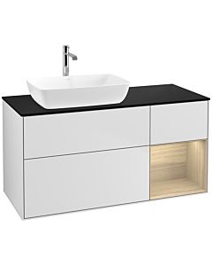 Villeroy und Boch Finion Waschtischunterschrank F812PCMT 120cm, Abdeckplatte black matt, Regale Oak Veneer, White matt lacquer