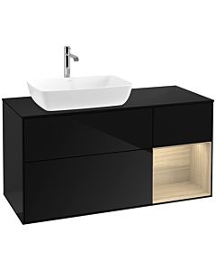 Villeroy und Boch Finion Waschtischunterschrank F812PCPH 120cm, Abdeckplatte black matt, Regale Oak Veneer, Glossy Black Lacquer