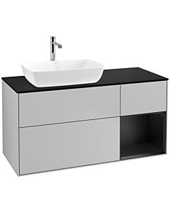 Villeroy und Boch Finion Villeroy und Boch F812PDGJ 120cm, plaque de finition noir mat, étagères laqué noir mat, gris clair mat