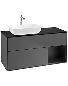 Villeroy und Boch Finion Villeroy und Boch F812PDGK 120cm, plaque de finition noir mat, étagères laqué noir mat, anthracite mat