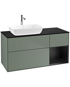 Villeroy und Boch Finion Villeroy und Boch F812PDGM 120cm, plaque de finition noir mat, étagères laqué noir mat, Olive Matt Lacquer