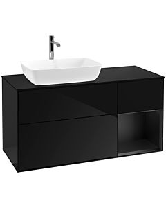 Villeroy und Boch Finion Villeroy und Boch F812PDPH 120cm, plaque de finition noir mat, étagères laqué noir mat, Glossy Black Lacquer