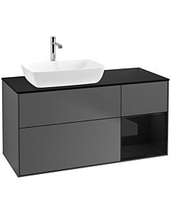 Villeroy und Boch Finion Villeroy und Boch F812PHGK 120cm, plaque de finition noir mat, étagères laqué noir brillant, anthracite mat