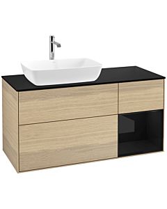 Villeroy und Boch Finion Waschtischunterschrank F812PHPC 120cm, Abdeckplatte black matt, Regale Glossy black lacquer, Oak Veneer