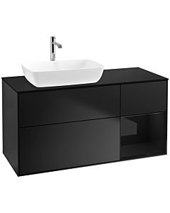 Villeroy und Boch Finion Waschtischunterschrank F812PHPD 120cm, Abdeckplatte black matt, Regale Glossy black lacquer, Black matt lacquer