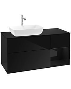 Villeroy und Boch Finion Villeroy und Boch F812PHPH 120cm, plaque de finition noir mat, étagères laqué noir brillant, Glossy Black Lacquer