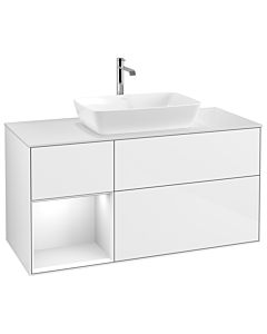 Villeroy und Boch Finion Waschtischunterschrank F821GFGF 120cm, Abdeckplatte white matt, Regale Glossy white lacquer, Glossy white lacquer