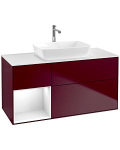 Villeroy und Boch Finion Villeroy und Boch F821GFHB 120cm, plaque de finition blanc mat, étagères laqué blanc brillant, Peony Matt