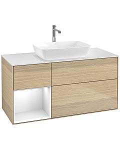 Villeroy und Boch Finion Waschtischunterschrank F821GFPC 120cm, Abdeckplatte white matt, Regale Glossy white lacquer, Oak Veneer