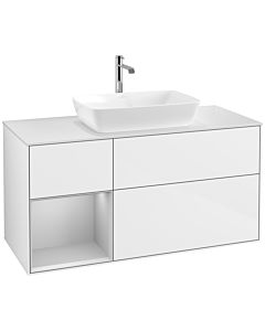 Villeroy und Boch Finion Villeroy und Boch F821GJGF 120cm, plaque de finition blanc mat, étagères laqué gris clair mat, laqué blanc brillant