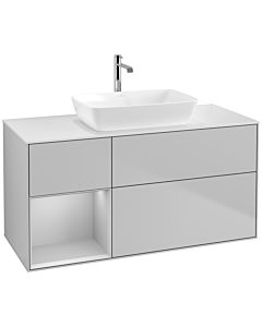 Villeroy und Boch Finion Villeroy und Boch F821GJGJ 120cm, plaque de finition blanc mat, étagères laqué gris clair mat, gris clair mat