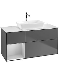 Villeroy und Boch Finion Villeroy und Boch F821GJGK 120cm, plaque de finition blanc mat, étagères laqué gris clair mat, anthracite mat