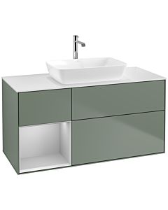 Villeroy und Boch Finion Villeroy und Boch F821GJGM 120cm, plaque de finition blanc mat, étagères laqué gris clair mat, Olive Matt Lacquer