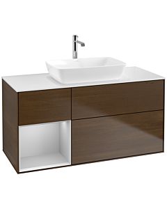 Villeroy und Boch Finion Villeroy und Boch F821GJGN 120cm, plaque de finition blanc mat, étagères laqué gris clair mat, placage noyer