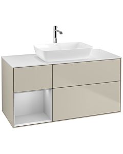 Villeroy und Boch Finion Villeroy und Boch F821GJHH 120cm, plaque de finition blanc mat, étagères laqué gris clair mat, Sand Matt Lacquer